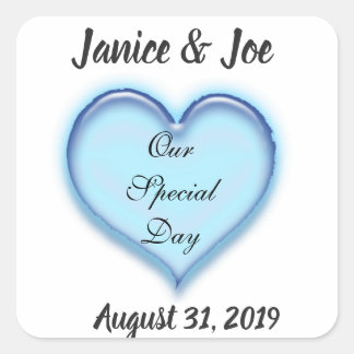 Custom Blue Wedding Heart Design Quadratischer Aufkleber