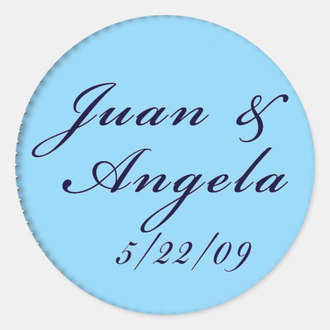 Custom Blue Wedding Siegel Runder Aufkleber (Vorderseite)