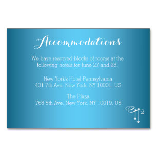 Custom Blue Wedding Unterkunft Card Herz Tischnummer