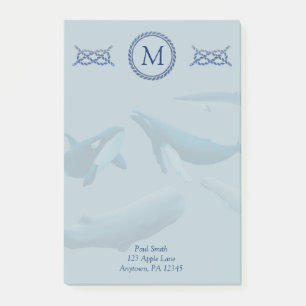 Custom Blue Whales mit Monogram Post-it Klebezettel