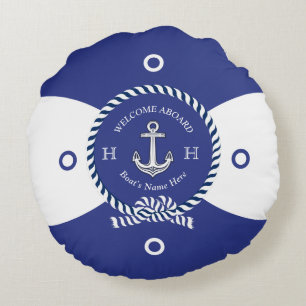 Custom Blue White Anchor Life Ring Nautic Runde Rundes Kissen