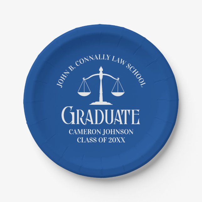 Custom Blue White Law School Graduation Party Pappteller (Vorderseite)