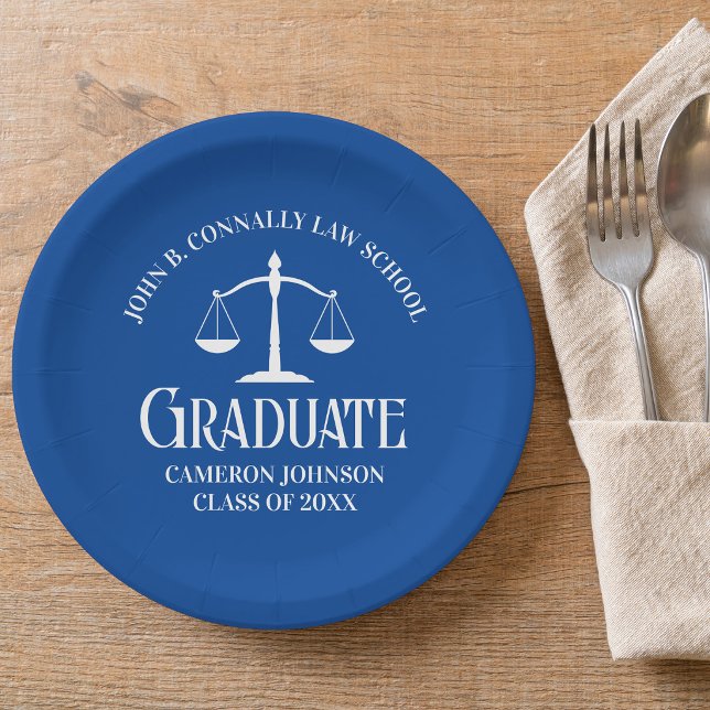 Custom Blue White Law School Graduation Party Pappteller (Von Creator hochgeladen)