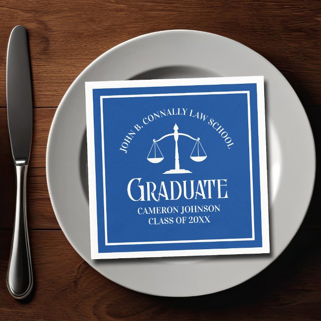 Custom Blue White Law School Graduation Party Serviette (Von Creator hochgeladen)