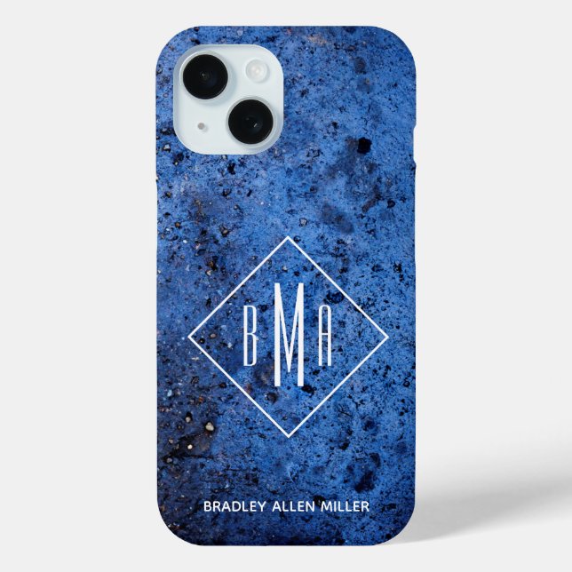 Custom Blue White Monogram Case-Mate iPhone Hülle (Rückseite)