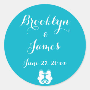 Custom Blue White Seepferd Wedding Stickers