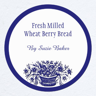 Custom Blue White Vintage Blume Baking Stickers