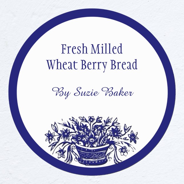 Custom Blue White Vintage Blume Baking Stickers (Von Creator hochgeladen)