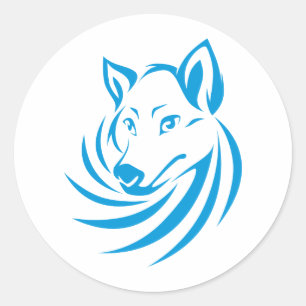 Custom Blue Wolf Logo Runder Aufkleber