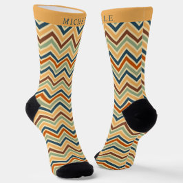 Custom Blue Yellow Brown Green Zickzack Patches Socken