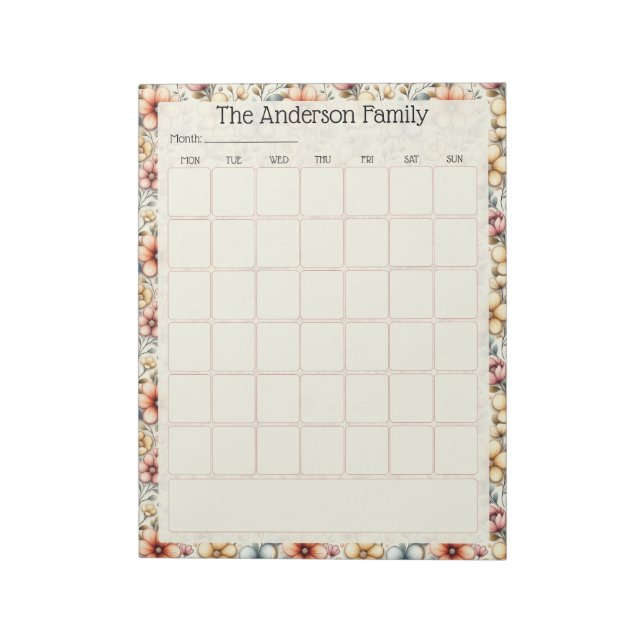 Custom Blush Floral Monthly Calendar Notepad Notizblock (Rotiert)