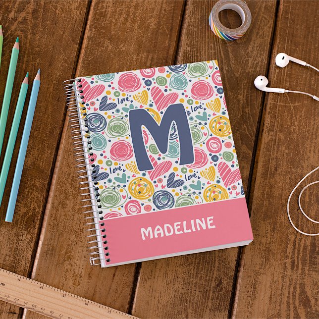 Custom Blush Pink Dark Blue Herz Art Muster Notizblock (Von Creator hochgeladen)