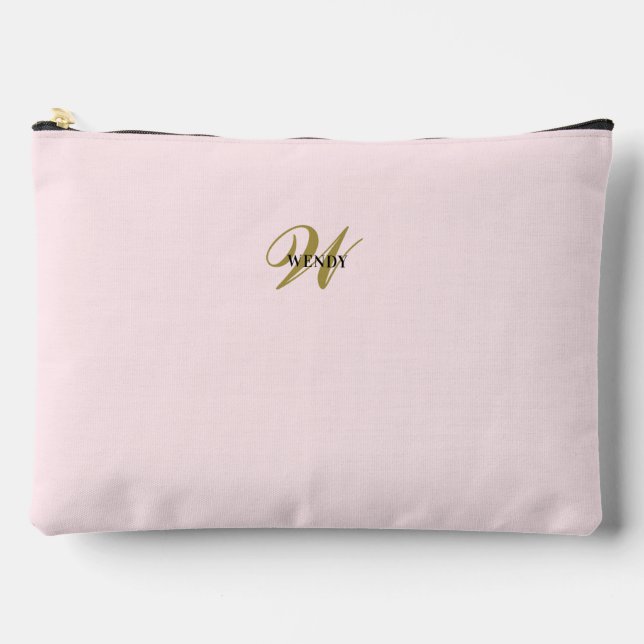 Custom Blush Pink Gold Initial l Simple Minimalist Zubehörtasche (Vorderseite)