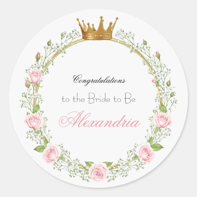 Custom Blushing Romance: Rose & Baby's Breathe Runder Aufkleber (Vorderseite)