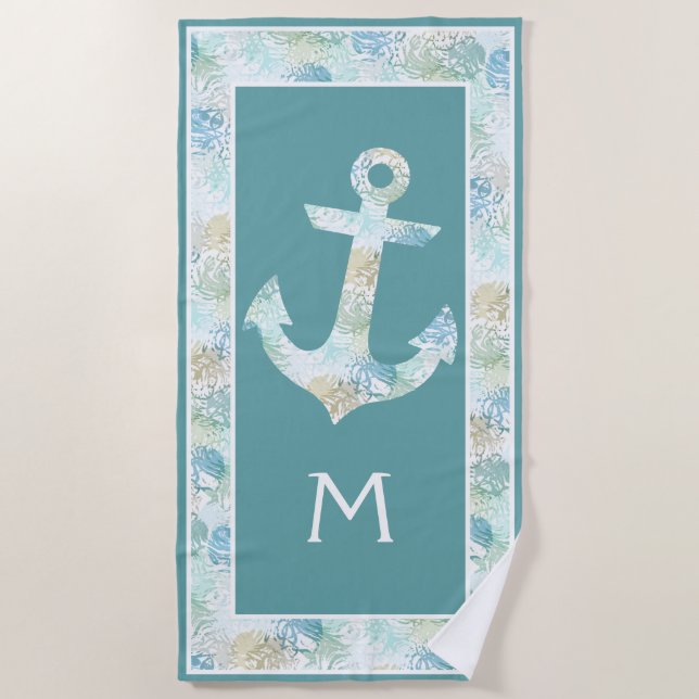 Custom Boat Anchor on Aqua Blue Aquamarin Seaweed  Strandtuch (Vorderseite)