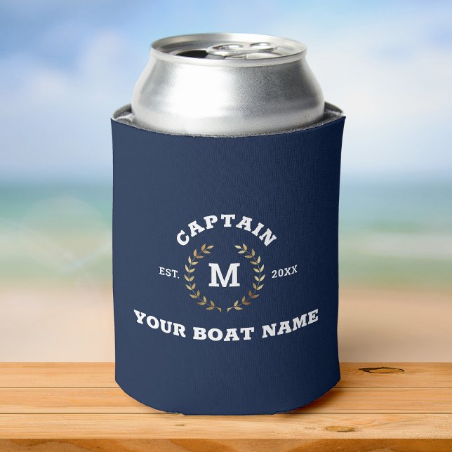 Custom Boat Captain Monogram Gold Laurel Nautical Dosenkühler (Von Creator hochgeladen)