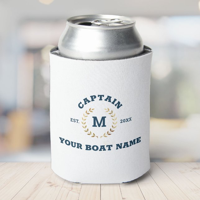 Custom Boat Captain Monogram Gold Laurel Nautical Dosenkühler (Von Creator hochgeladen)