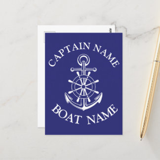 Custom boat captain name navy Postcard Postkarte