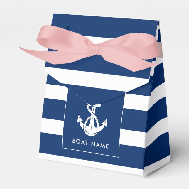 Custom Boat Name Nautical Anchor Coastal Wedding Geschenkschachtel (Vorderseite)