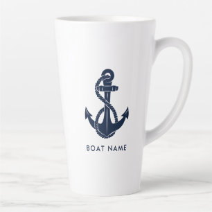 Custom Boat Name Navy Blue Nautical Anchor Milchtasse