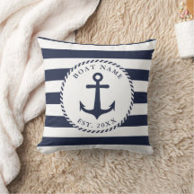 Custom Boat Name Navy Blue White Anchor Nautic