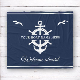Custom Boat Name Ship's Wheel Anchor Nautical Blue Fleecedecke