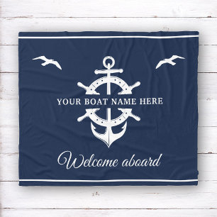 Custom Boat Name Ship's Wheel Anchor Nautical Blue Fleecedecke