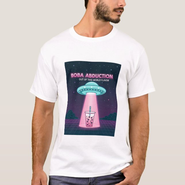 Custom Boba Tea UFO Design - Glow-in-the-Dark Alie T-Shirt (Vorderseite)