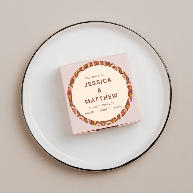 Custom Bohemisch Herbst Terracotta Florenz Hochzei Runder Aufkleber (Von Creator hochgeladen)