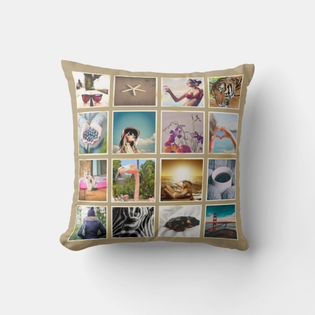 Custom Boho 16 Foto Collage Instagram Pillow Kissen (Vorderseite)