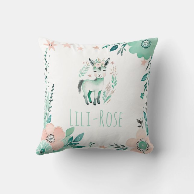 Custom Boho Baby Donkey Pillow Pastel Green Kissen (Rückseite)
