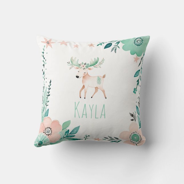 Custom Boho Baby Moose Pillow Pastell Green Kissen (Rückseite)