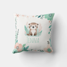 Custom Boho Baby Otter Pillow Pastell Green Kissen
