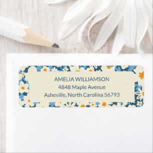 Custom Boho Blue White Floral Rücksendeadresse