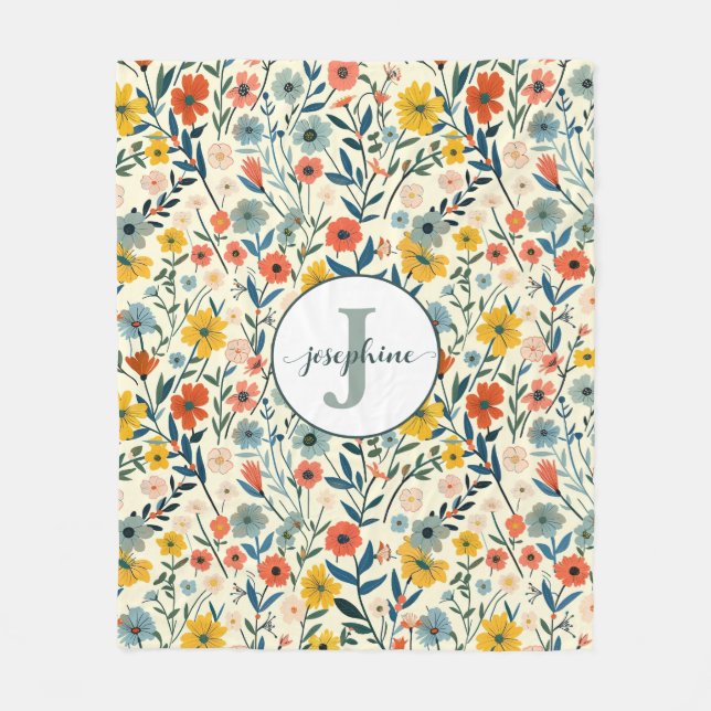 Custom Boho botanischer Blumengarten Fleece Blanke (Vorderseite)