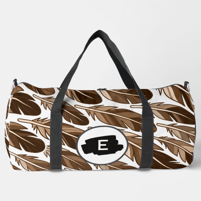 Custom Boho Feather Monogram Large Duffel Bag Duffle Bag (Vorderseite)