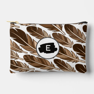 Custom Boho Feather Monogram Small Accessory Pouch Zubehörtasche