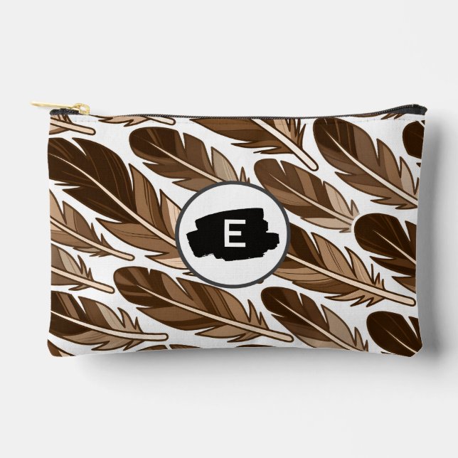 Custom Boho Feather Monogram Small Accessory Pouch Zubehörtasche (Vorderseite)