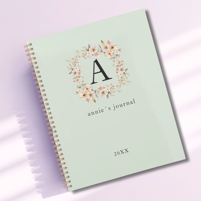 Custom Boho Floral Monogram Green Planer (Custom Boho Floral Monogram Soft Green Planner)