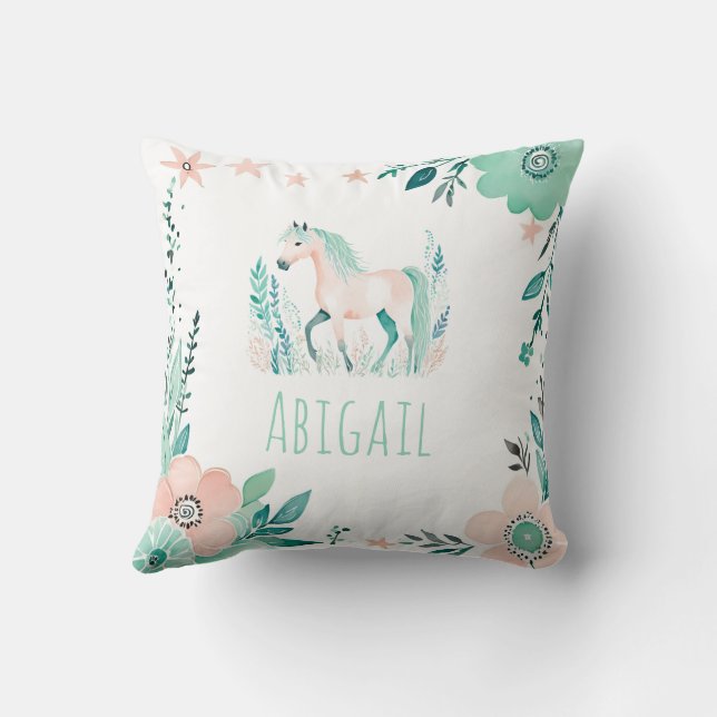 Custom Boho Horse Pillow Pastel Green Kissen (Rückseite)