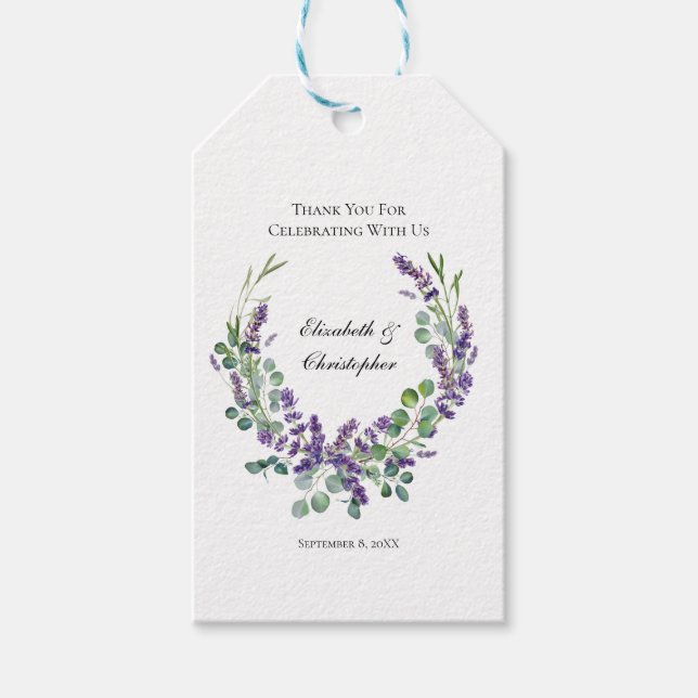 Custom Boho Lavender Eucalyptus Wedding Geschenkanhänger (Vorderseite)