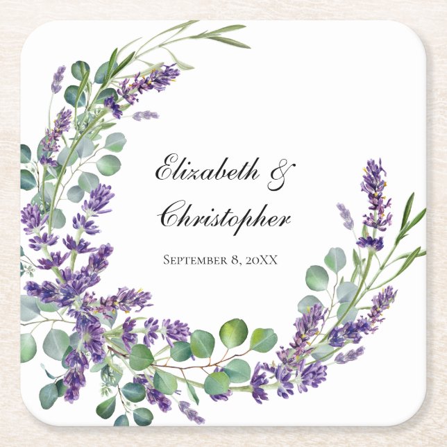 Custom Boho Lavender Eucalyptus Wedding Rechteckiger Pappuntersetzer (Vorderseite)