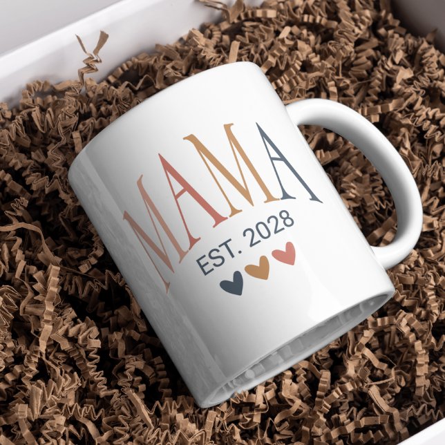 Custom Boho Mama Est. 2028 Tasse, Junge Mutter Kaffeetasse (boho mama mug, first time mom gift, personalized mom mug, new mom coffee cup, custom mom gift,)