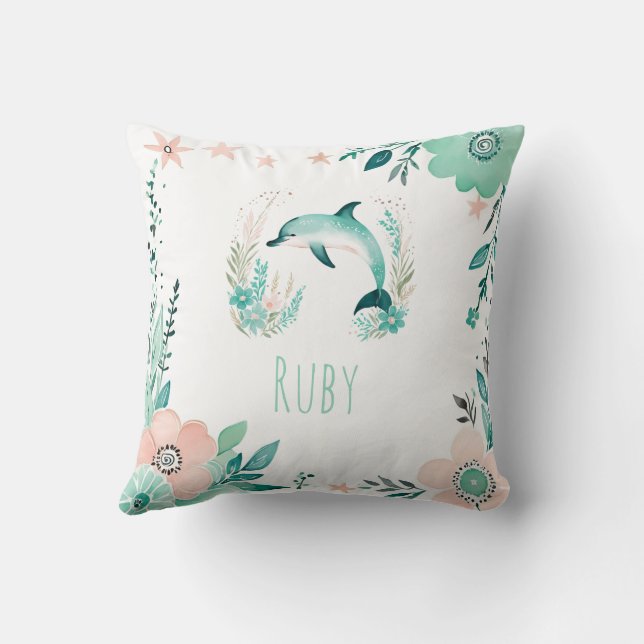 Custom Boho Niedlich Delphin Pillow Pastell Green Kissen (Rückseite)