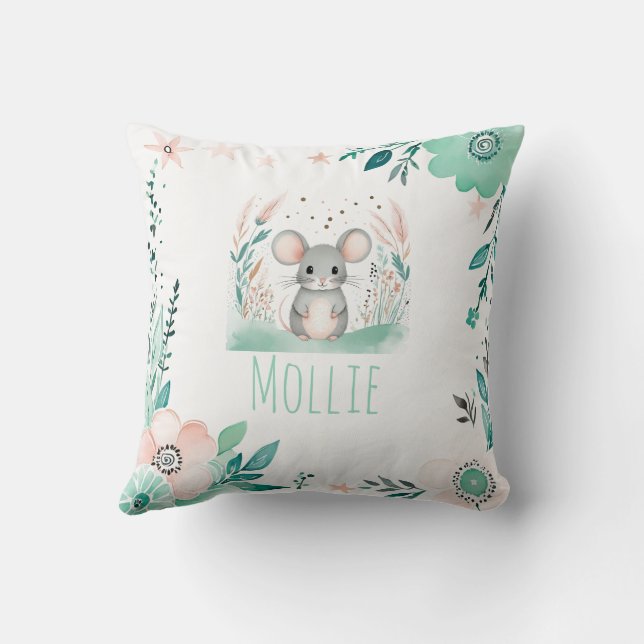 Custom Boho Niedlich Mouse Pillow Pastell Green Kissen (Rückseite)