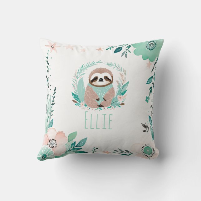 Custom Boho Niedlich Sloth Pillow Pastell Green Kissen (Rückseite)
