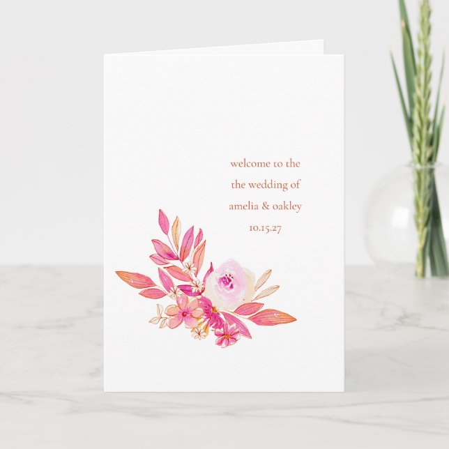 Custom Boho Pink Orange Floral Chic Custom Wedding Programm (Vorderseite)