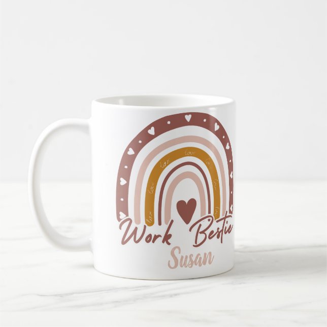 Custom Boho Rainbow Work Bestie Personalisiert Kaffeetasse (Links)