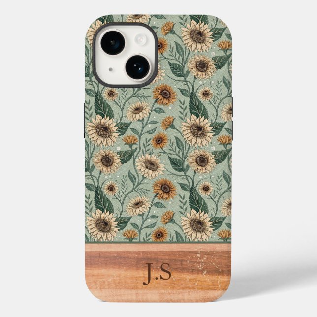 Custom Boho Sunflowers Wood Effect Case-Mate iPhone Hülle (Rückseite)