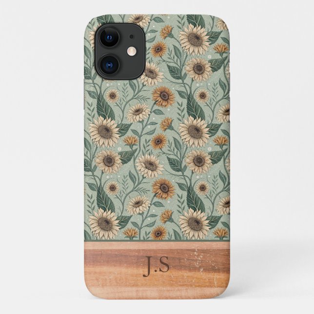 Custom Boho Sunflowers Wood Effect Case-Mate iPhone Hülle (Rückseite)
